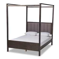 Baxton Studio Natasha Modern and Contemporary Grey Fabric Upholstered and Dark Grey Oak Finished Wood Queen Size Platform Canopy Bed